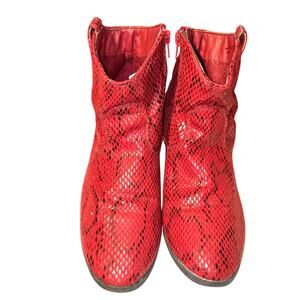 Women's 8.5 Red Faux Snakeskin Chelsea Boots 8 1/2 Shoes 2 Inch Heel